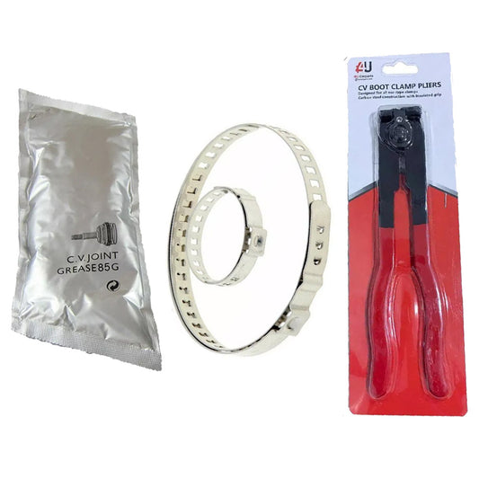 UNIVERSAL DRIVESHAFTS CV JOINT BALL JOINT GREASE + BOOT CLAMP PLIERS + CLIPS STAINLESS STEEL