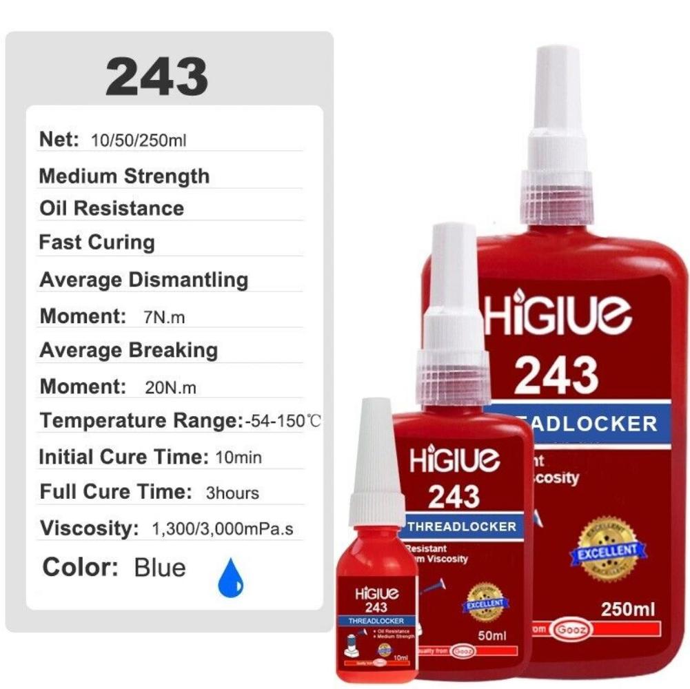 243 MEDIUM STRENGTH ( 10ML ) BLUE THREAD LOCKING ADHESIVE NUT BOLT SCREW GLUE