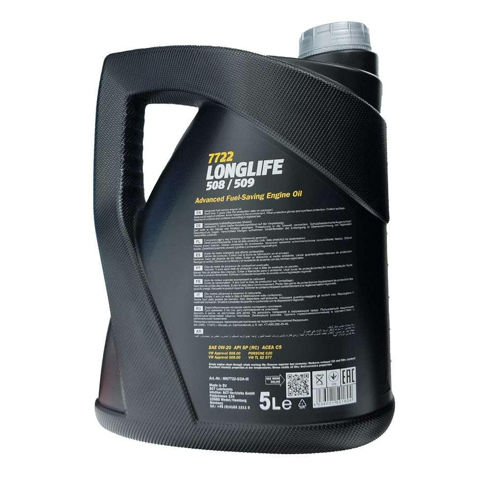 MANNOL LONGLIFE 508 / 509 (MN7722-5) 0W-20 *ACEA C5 * FULLY SYNTHETIC * 5 LITRE * CAR ENGINE OILS | PICKUP